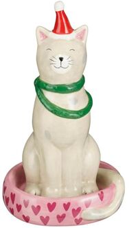 Mica Decorations Witte Kat - Kerstdecoratie - Grijs