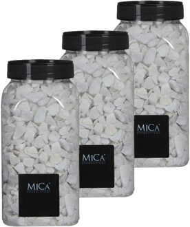 Mica Decorations witte kiezel stenen - 3x potjes van 1 kilo - vaas/bloempot vulling
