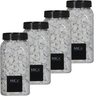 Mica Decorations witte kiezel stenen - 4x potjes van 1 kilo - vaas/bloempot vulling