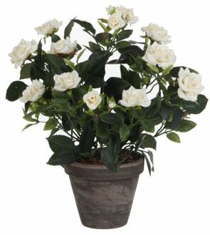 Mica Decorations Witte Rozen Kunstplant 33 Cm In Pot Stan Grey - Kunstplanten/nepplanten