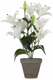 Mica Decorations Witte Tigerlily/tijgerlelie Kunstplant 47 Cm In Grijze Plastic Pot - Kunstplanten/nepplanten