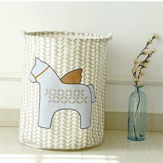 MICCK Wasmand Grote Capaciteit Cartoon Waterdichte Opvouwbare Linnen Wassen Mand Voor Kinderen Opslag Speelgoed Doos Organiseren paard