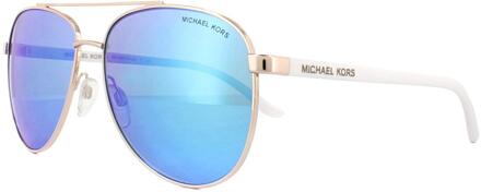 Michael Kors Aviator Womens Rose Gold White Blue Mirror Zonnebril Goud - One Size