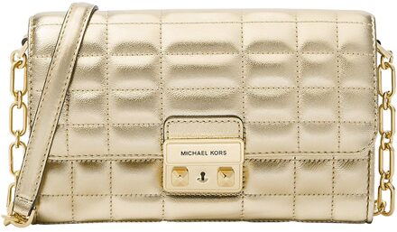 Michael Kors Gouden Leren Schoudertas Flap Sluiting Michael Kors , Beige , Dames - ONE Size