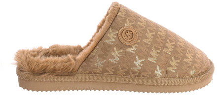 Michael Kors Janis metallic logo faux fur pantoffels camel Bruin - 7903