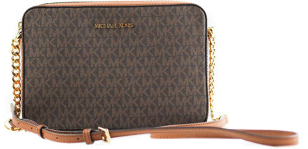 Michael Kors Jet Set Grote Oost-West Saffiano Leren Crossbody Tas Handtas [Bruin Signatuur] - One Size