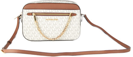 Michael Kors Jet Set Item Grote Oost-West handtekening leder Zip Chain Crossbody handtas Gebroken wit