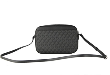 Michael Kors Jet Set Item Grote Oost-West handtekening leder Zip Chain Crossbody handtas (zwart PVC / zwart)