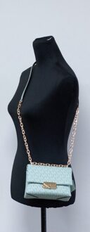 Michael Kors Women's Cece Small Sea Green Signature PVC Convertible Flap Crossbody Bag Groen