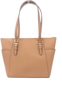 Michael Kors Women's Charlotte Signature Leather Large Top Zip Tote Handtas Bruin - One Size