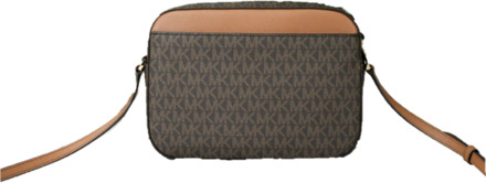 Michael Kors Women's Jet Set Item Large East West Signature Leather Zip Chain Crossbody Handtas (Bruin PVC/Bruin)