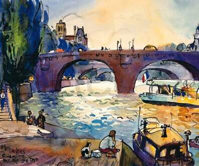 Michael Leu - Evening By The Seine Kunstdruk 60x50cm