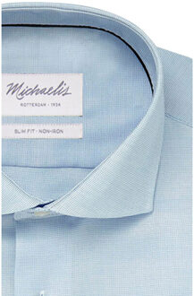 Michaelis Blauw faux-uni overhemd extra LM