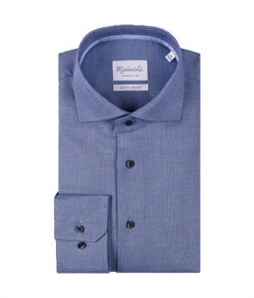 Michaelis Donker gestippeld overhemd met donkere knopen - maat 43 (XL) Blauw