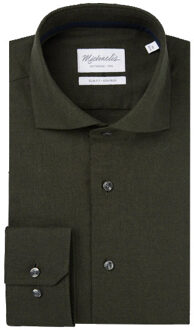 Michaelis Donker geweven overhemd met donkere knopen Groen - 41 (L)
