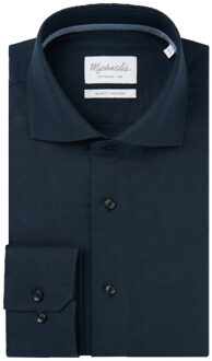 Michaelis Donker geweven overhemd met donkere knopen - maat 44 (XL) Blauw