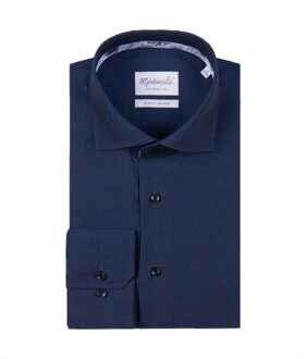 Michaelis Donker overhemd met bloemen in de kraag Blauw - 43 (XL)