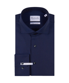 Michaelis Donker overhemd met subtiele diagonale strepen (extra lange mouwen) Blauw - 41 (L)