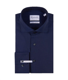 Michaelis Donker overhemd met subtiele diagonale strepen (extra lange mouwen) - maat 41 (L) Blauw