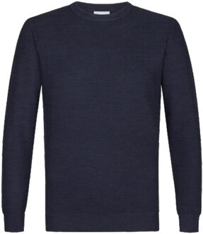 Michaelis Donker trui met ronde hals en structuur Blauw - L