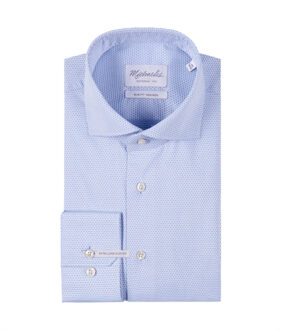 Michaelis Licht gestippeld overhemd met lichte knopen (extra lange mouwen) Blauw - 39 (M)