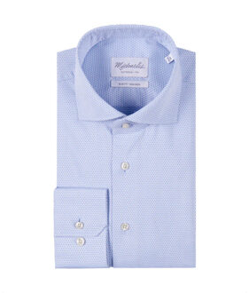 Michaelis Licht gestippeld overhemd met lichte knopen - maat 43 (XL) Blauw