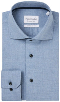 Michaelis Licht geweven overhemd met donkere knopen - maat 41 (L) Blauw