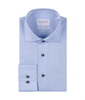 Michaelis Licht overhemd met stippeltjes in de kraag - maat 43 (XL) Blauw