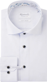 Michaelis Overhemd met bloemenkraag en donkere knopen (extra lange mouwen) Wit - 44 (XL)