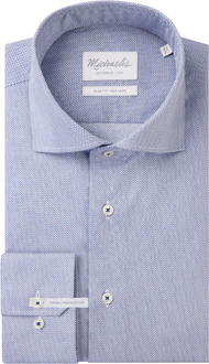 Michaelis Pied-de-poule overhemd met lichte knopen (extra lange mouwen) Blauw - 41 (L)