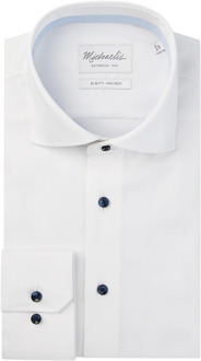 Michaelis Uni wit twill overhemd met donker knopen Blauw - 41 (L)