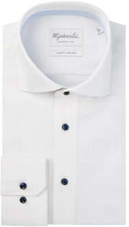 Michaelis Uni wit twill overhemd met donker knopen - maat 39 (M) Blauw