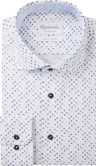 Michaelis Wit overhemd met kleine ruitjes Blauw - 45 (XXL)