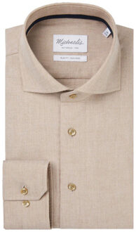 Michaelis Zandkleurig geweven overhemd met lichte knopen - maat 41 (L) Veelkleurig