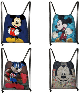 Mickey Minnie Print Drawstring Bag Women Travel Bag Teenager School Bag Brown Girl And Boy Backpack Fashion Female Storage Bag Q