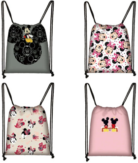 Mickey Minnie Print Drawstring Bag Women Travel Bag Teenager School Bag Brown Girl And Boy Backpack Fashion Female Storage Bag T