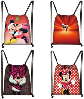 Mickey Minnie Print Drawstring Bag Women Travel Bag Teenager School Bag Brown Girl And Boy Backpack Fashion Female Storage Bag U