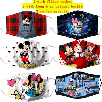 Mickey Mouse Adult Mask Minnie Cotto Cartoon Face Masks Disney Women Men Washable Filter Mouth Mask Adjustment Length Christmas