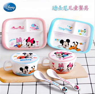 Mickey Mouse Tableware Disney Children Dinnerware Minnie Spoon Dishes and Plates Cups Cute Kitchen Supplies cutlery