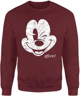Mickey Mouse Worn Face Sweatshirt - Burgundy - L - Burgundy