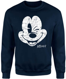 Mickey Mouse Worn Face Sweatshirt - Navy - L - Navy blauw