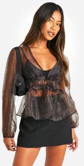 Micro Luipaardprint Blouse Met Volume Mouwen, Leopard - 36