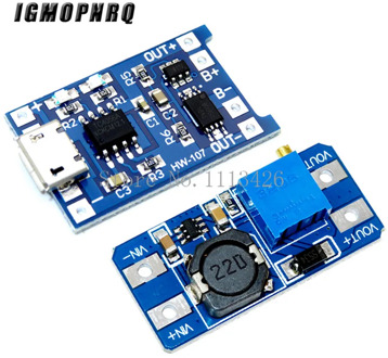 Micro USB 5V 1A 18650 TP4056 Lithium Battery Charger Module Charging Board With Protection + MT3608 2A DC-DC Step Up Converter