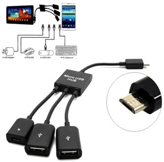 Micro Usb Host Otg Lading Hub Cord Adapter Splitter Zwart 3 In 1 Kabel 20Cm Voor Android Smartphones Tablet