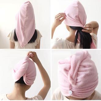 Microfiber Hoed Cap Tulband Magic Absorberende Handdoek Snel Droog Haar Bad Roze PJW