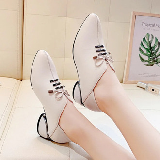 Microfiber Leather Shoes Woman Mid Heels Women Casual Shoe Korea Style Block Heel Slip on Footware for Office Lady Beige BLACK