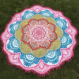 Microfiber Strandlaken Kwastje Indian Mandala Tapestry Lotus Gedrukt Bohemian Yoga Mat Bikini Cover-Up Deken Badhanddoek rood Towel