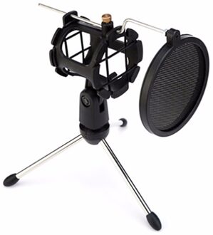 Microfoon Statief Stand Opvouwbare Desktop Microfoon Beugel met Shock Mount Mic Houder Clip Filter