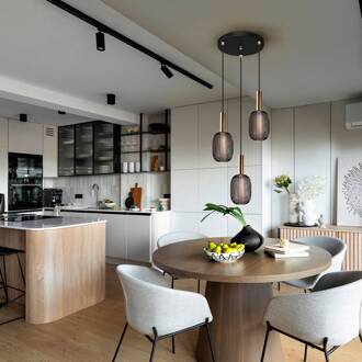 Micron hanglamp, 3-lamps, zwart, goud