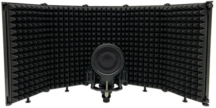Microphone Isolation Shield 5-Panel Wind Screen Foldable 3/8" and 5/8" Threaded High Density Absorbing Foam for Recording Studio
